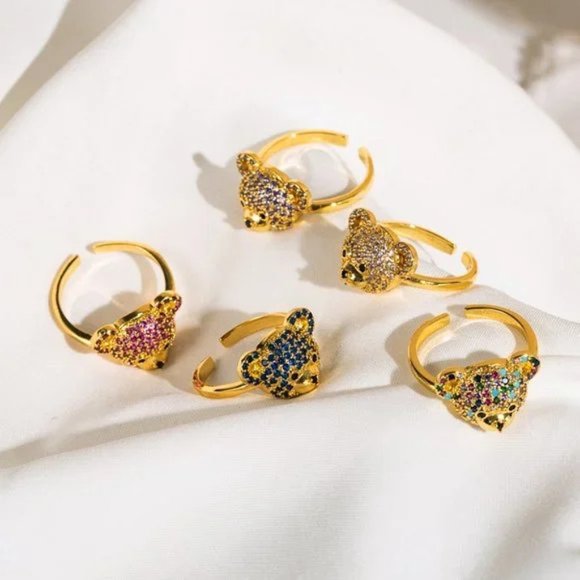 3/$35 Sparkling Bear Gold Plated Open Ring Copper Silver Cubic Zirconia Animal - Picture 6 of 6